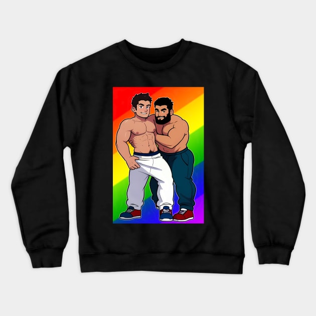 Cartoon playful guys, gay pride backdrop Crewneck Sweatshirt by YasBro